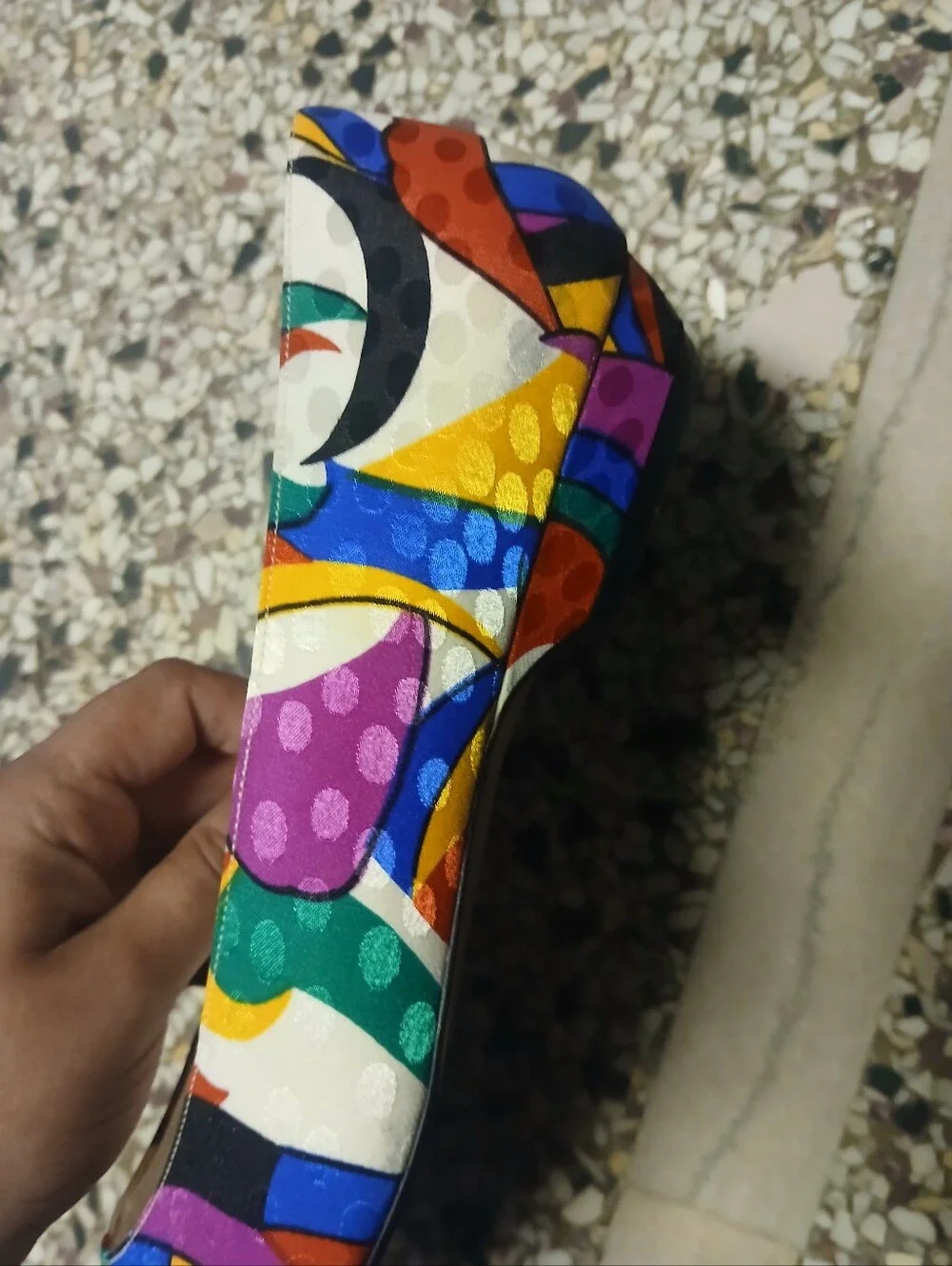 Vintage 80's Life Stride Geometric Abstract Kitten Wedge Heels Size 8.5